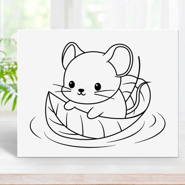 Cute Little Mouse Leaf Boat Coloring Page Poster (Creator Uploaded)