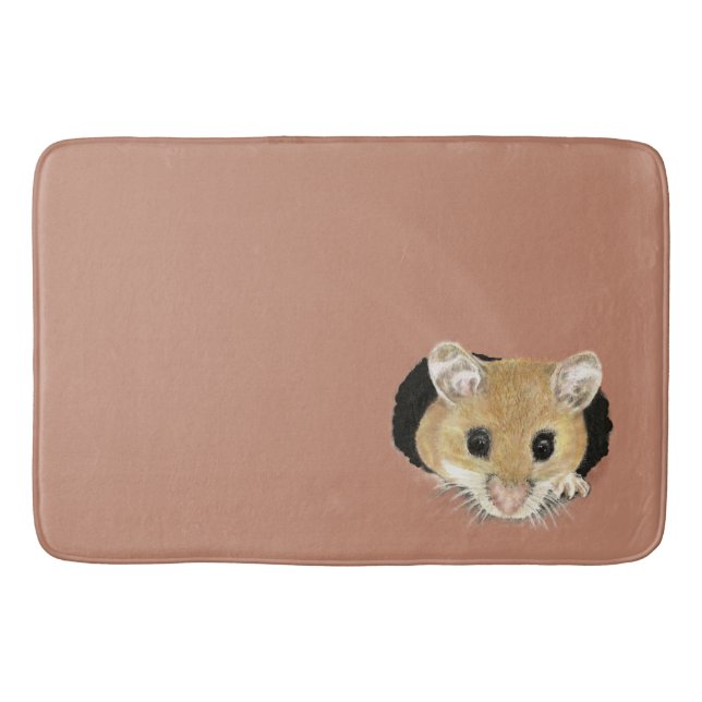 Cute Little Mouse Peeking out Watercolor Animal Bath Mat (Front)
