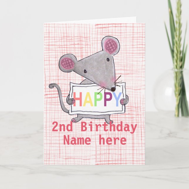 Cute little mouse says HAPPY BIRTHDAY Card (Front)