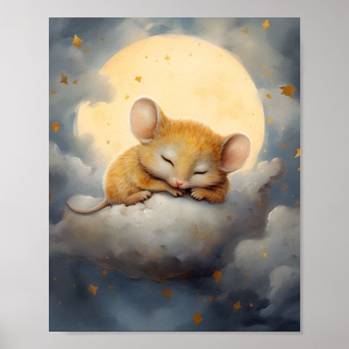 Cute Little Mouse sleeping on a cloud  Poster