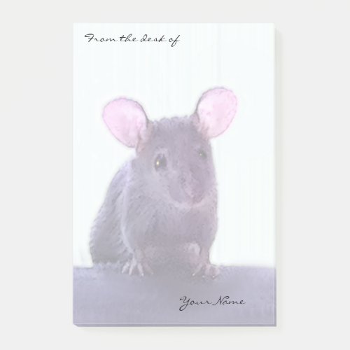 Cute Little Mouse with Big Pink Ears and Your Name Post_it Notes