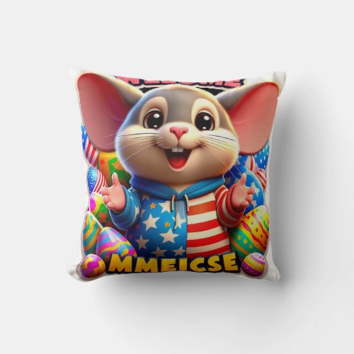 Cute little mouse with easter egg throw pillow