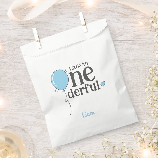 Cute Little Mr Onederful First Birthday Blue Favor Bag (Clipped)