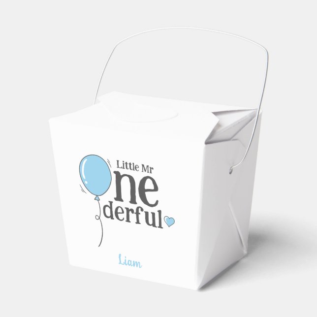 Cute Little Mr Onederful First Birthday Blue Favor Boxes (Front Side)