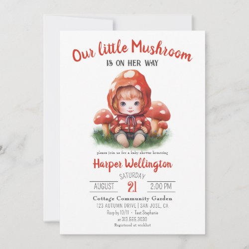 Cute Little Mushroom Cottagecore Baby Shower Invitation