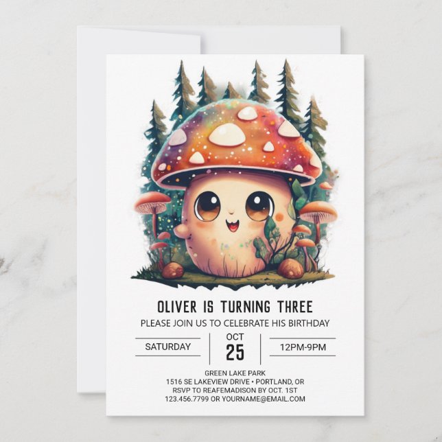 Cute Little Mushroom Fantasy Birthday Invitation (Front)
