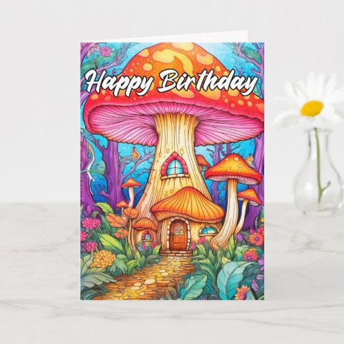 Cute Little Mushroom House Illustration Card