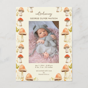Cute Little Mushrooms Photo Birth Announcement Postcard