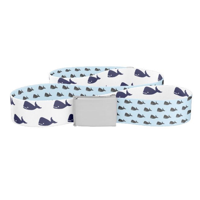 Cute Little Navy Blue Whale Pattern on Pastel Blue Belt (Zig-Zag)