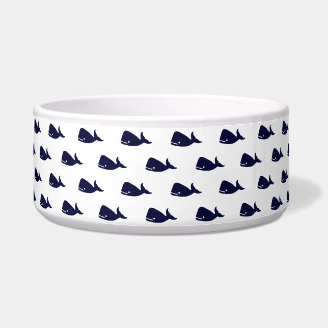 Cute Little Navy Blue Whale Pattern on White Bowl (Front)