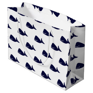 Cute Little Navy Blue Whale Pattern on White Large Gift Bag