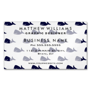 Cute Little Navy Blue Whale Pattern on White Magnetic Business Card
