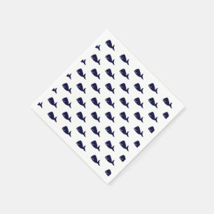 Cute Little Navy Blue Whale Pattern on White Paper Napkins