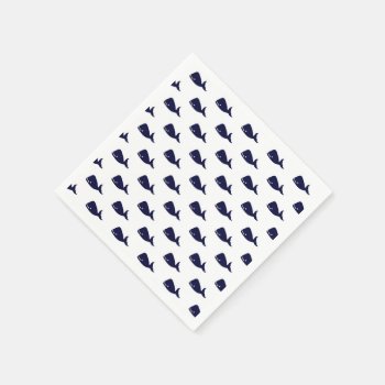 Cute Little Navy Blue Whale Pattern On White Paper Napkins by BlackStrawberry_Co at Zazzle