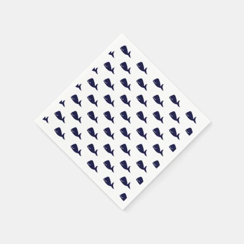 Cute Little Navy Blue Whale Pattern on White Paper Napkins
