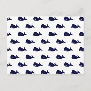 Cute Little Navy Blue Whale Pattern on White Postcard