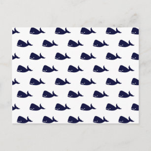 Cute Little Navy Blue Whale Pattern on White Postcard