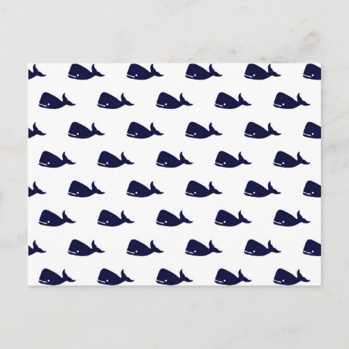 Cute Little Navy Blue Whale Pattern on White Postcard