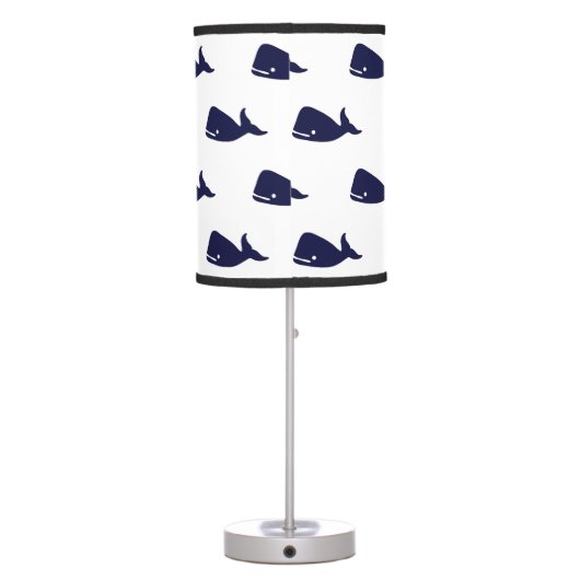 Cute Little Navy Blue Whale Pattern on White Table Lamp (Back)