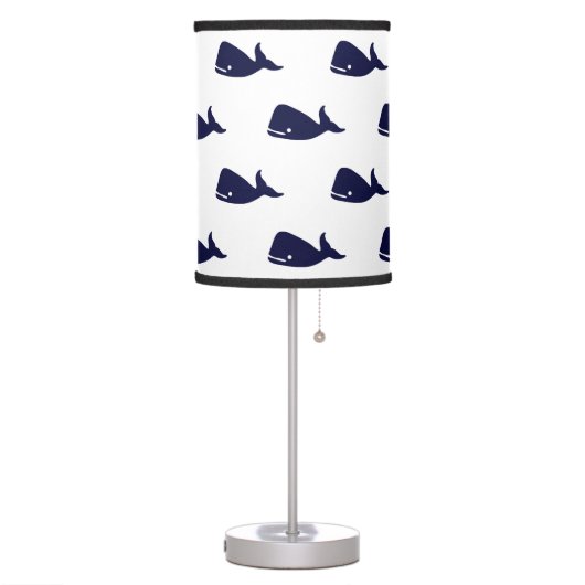 Cute Little Navy Blue Whale Pattern on White Table Lamp (Left)