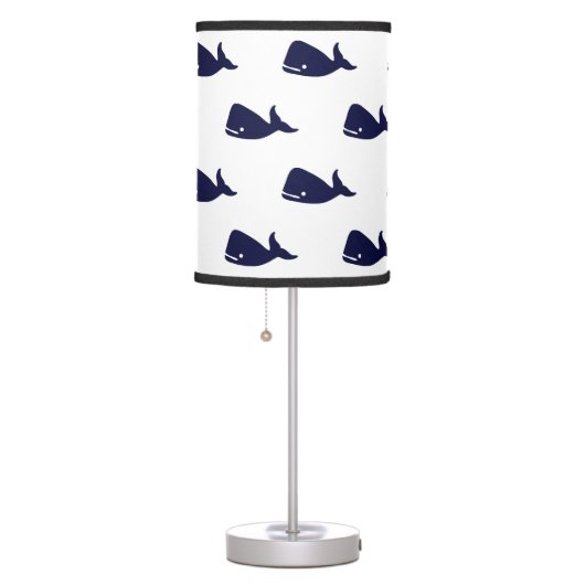 Cute Little Navy Blue Whale Pattern on White Table Lamp (Right)