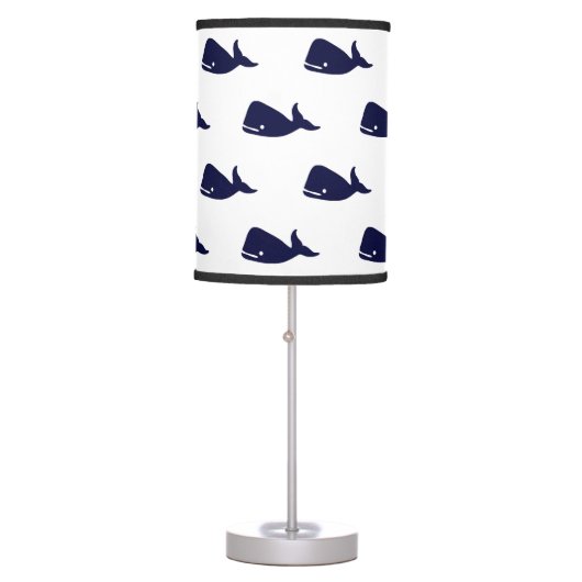 Cute Little Navy Blue Whale Pattern on White Table Lamp (Front)