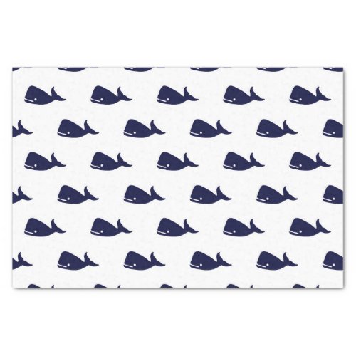 Cute Little Navy Blue Whale Pattern on White Tissue Paper
