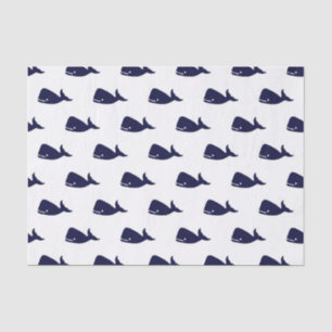 Cute Little Navy Blue Whale Pattern on White Tissue Paper