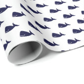 Cute Little Navy Blue Whale Pattern on White Wrapping Paper (Roll Corner)