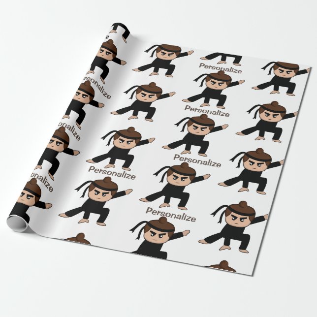 Cute Little Ninja Guy Cartoon Personalize Wrapping Paper (Unrolled)