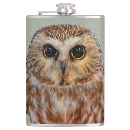 Cute Little Northern Saw Whet Owl Hip Flask