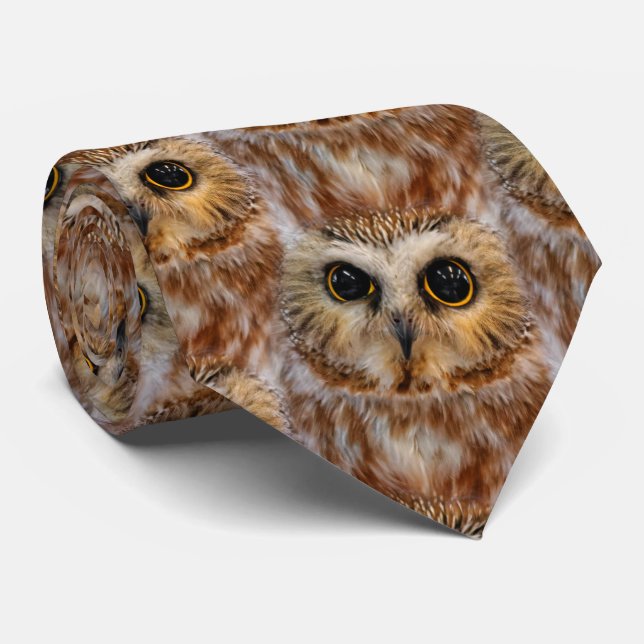 Cute Little Northern Saw Whet Owl Neck Tie (Rolled)