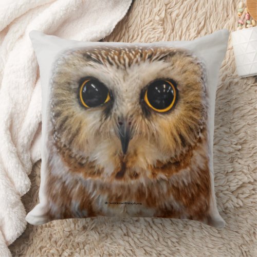 Cute Little Northern Saw Whet Owl Throw Pillow