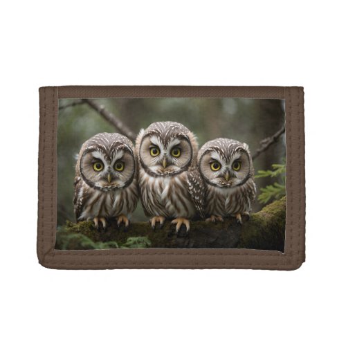 Cute Little Northern Saw_whet Owls  Owl Lovers Trifold Wallet