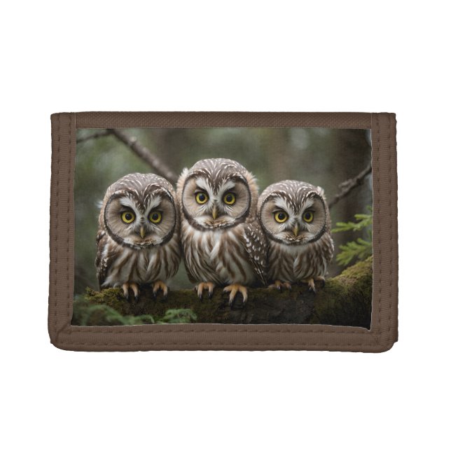 Cute Little Northern Saw-whet Owls | Owl Lovers Trifold Wallet (Front)