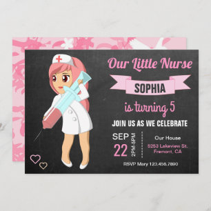 Cute Little Nurse Girls Birthday Party Invitation
