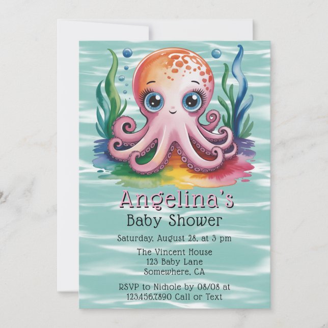 Cute Little Octopus Under The Sea Baby Shower Invitation (Front)