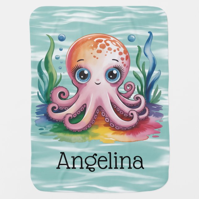 Cute Little Octopus Under The Sea Gift Baby Blanket (Front)