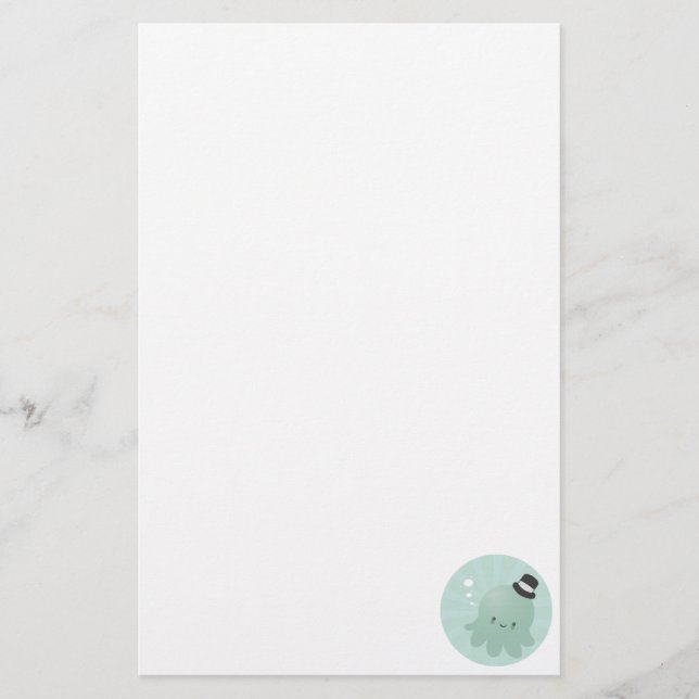 Cute Little Octopus wearing a black Top Hat Stationery (Front)