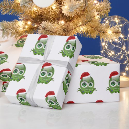 Cute little octopus with his Christmas hat Wrapping Paper