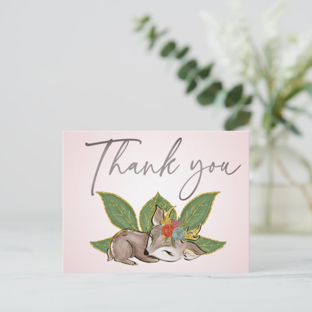 Cute Little Oh Deer Greenery Woodland Wild Friends Postcard (Standing Front)