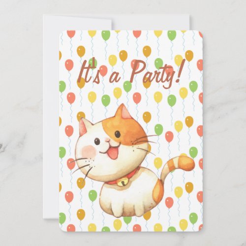 Cute Little Orange Cat Kitten with Color Birthday  Invitation