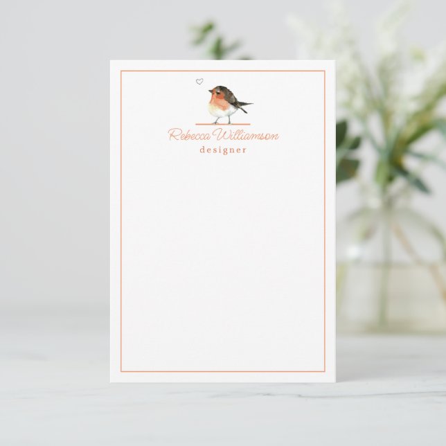 Cute Little Orange Robin Elegant Personalized Note Card (Standing Front)