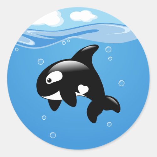 Cute Little Orca on Aqua Classic Round Sticker
