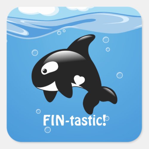 Cute Little Orca Whale FIN_tastic Fantastic Square Sticker