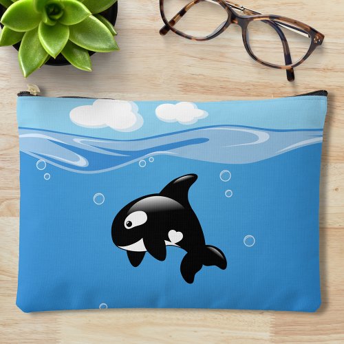 Cute Little Orca Whale in Ocean Accessory Pouch