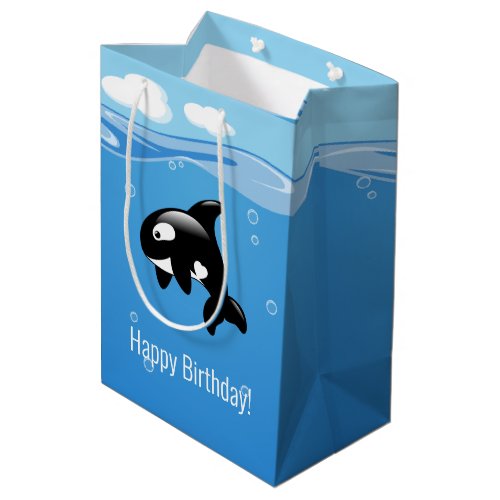 Cute Little Orca Whale in Ocean Birthday Medium Gift Bag
