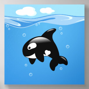 Cute Little Orca Whale in Ocean Blue Acrylic Photo Tile