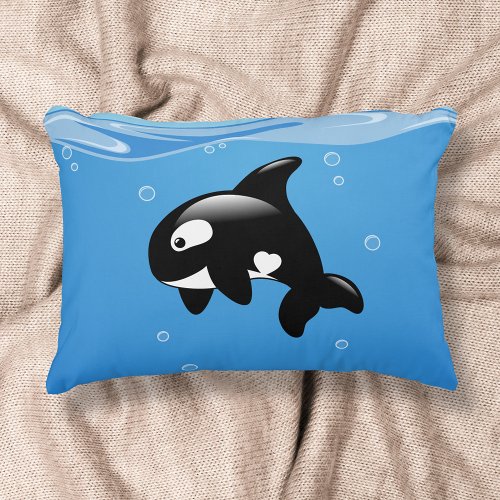 Cute Little Orca Whale in Ocean Decorative Pillow