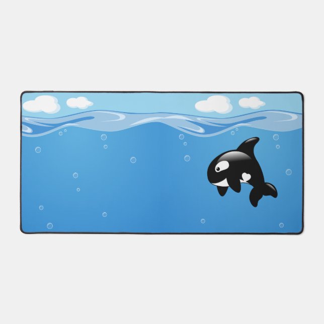Cute Little Orca Whale in Ocean Desk Mat (Front)